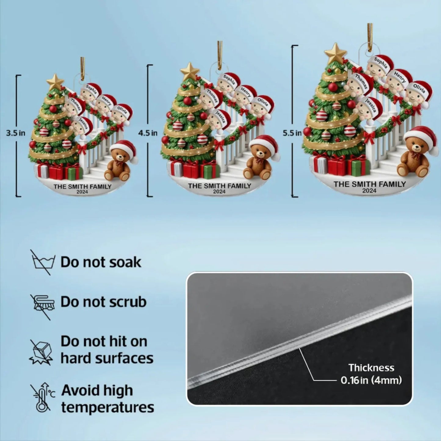 Acrylic Ornament Custom Family Staircase Scene, Santa Hats & Gifts, Cute Festive Decor, a Creative Gift for the Whole Family
