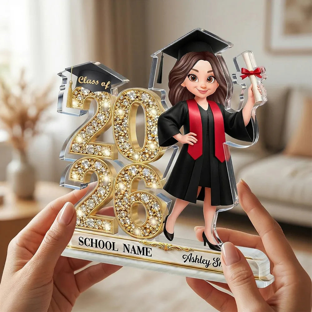 Personalized Shaped Acrylic Block Plaque Graduation Keepsake, Class Of Glitter Year Design, Unique Gift For Graduates