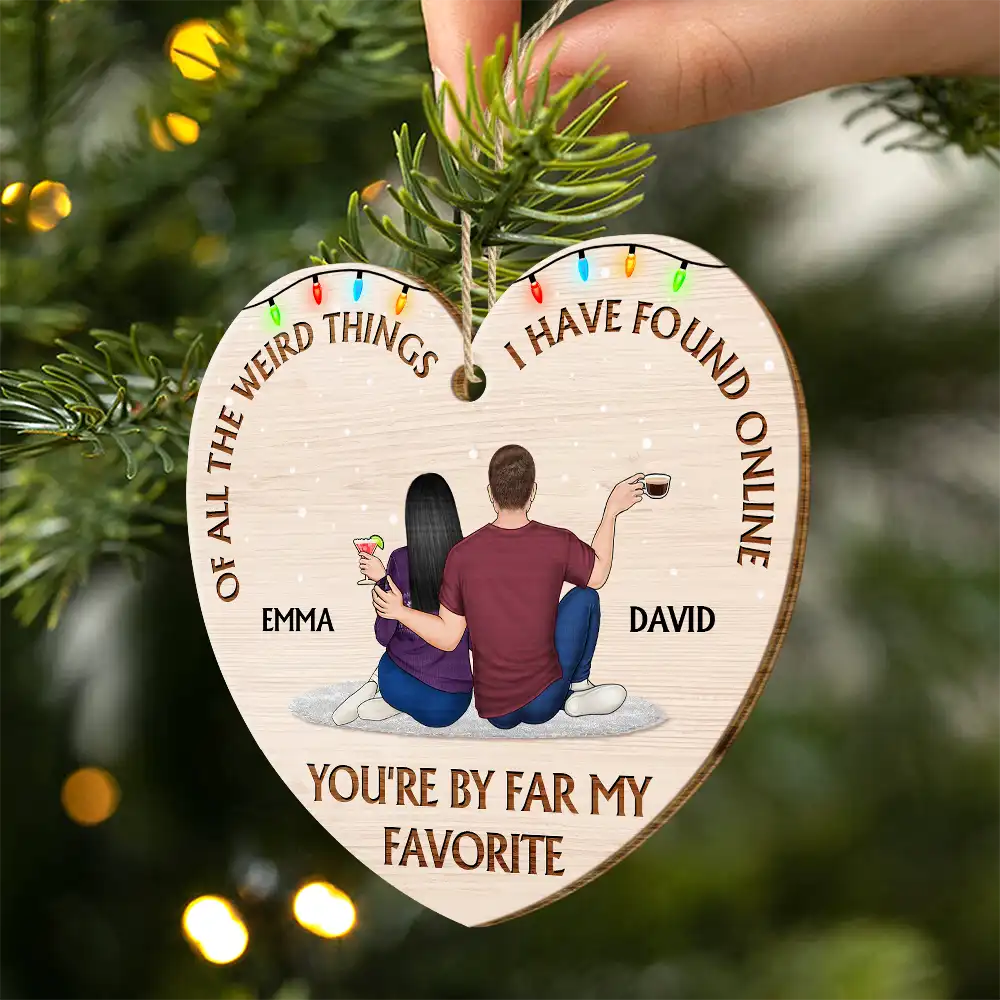 Personalized Couple Heart Wooden Ornament With Funny Love Quote, Cozy Christmas Tree Decor, Unique Gift for Husband or Wife