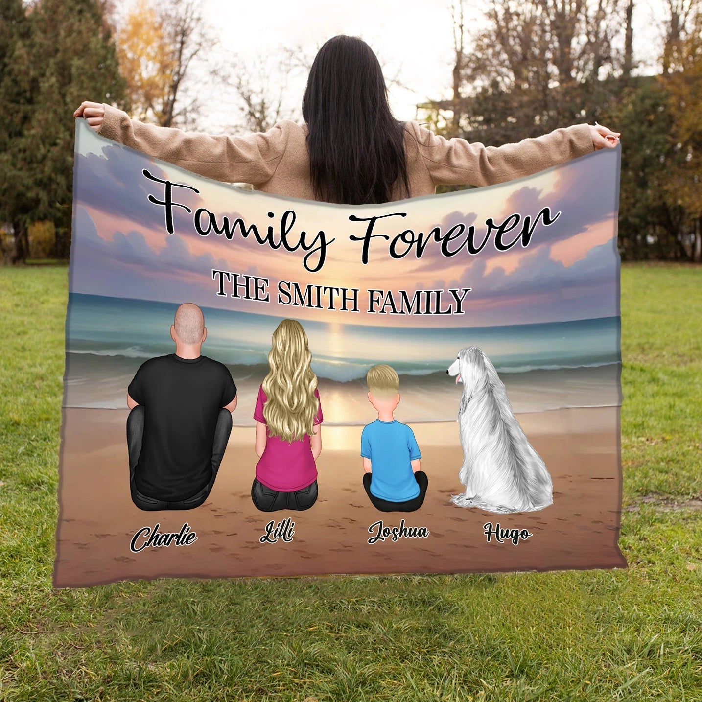 Family Forever Beach Design - Personalized Blanket, Plaque, Keychain, Poster and Wallet Card, Unique Gift
