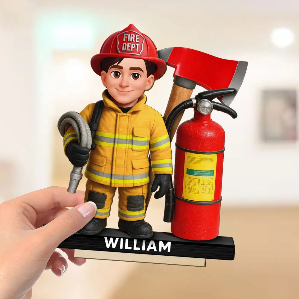 Personalized Firefighter 2-Layer Wooden Plaque with Fire Axe and Extinguisher Desk Decor Unique Gift for Firefighters