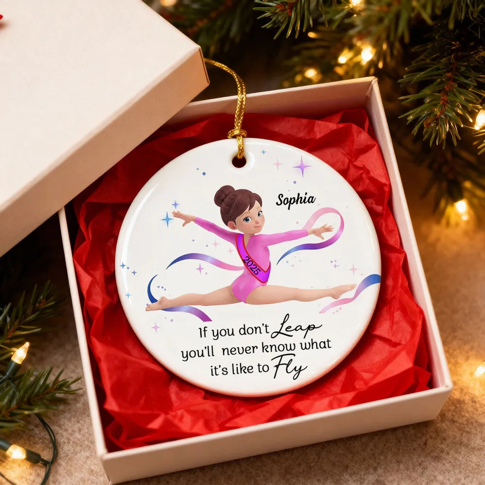 Ceramic Ornament with Inspirational Gymnast Quote - Sweet Holiday Keepsake and Creative Gift for a Young Gymnast