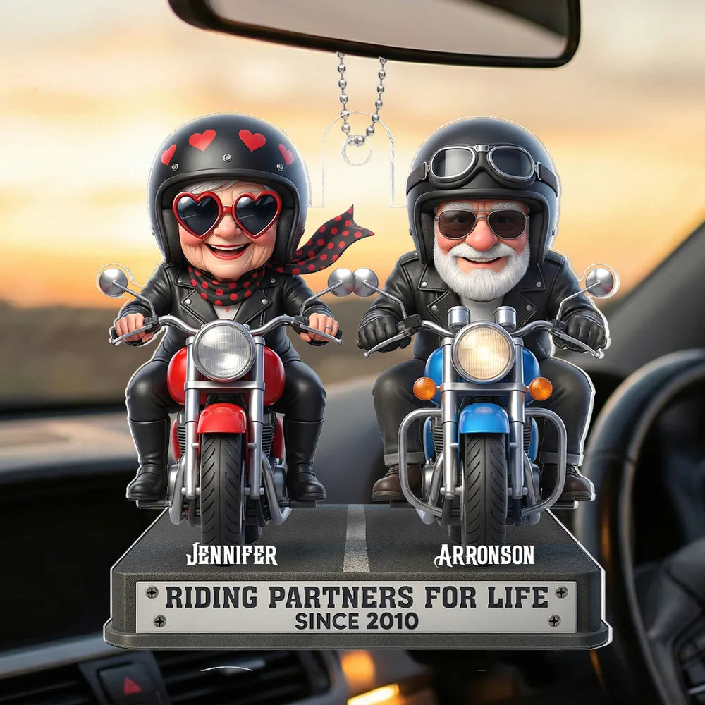 Acrylic Car Hanger Riding Partners for Life - Personalized Cute Motorcycle Couple Mirror Decor, Unique Gift
