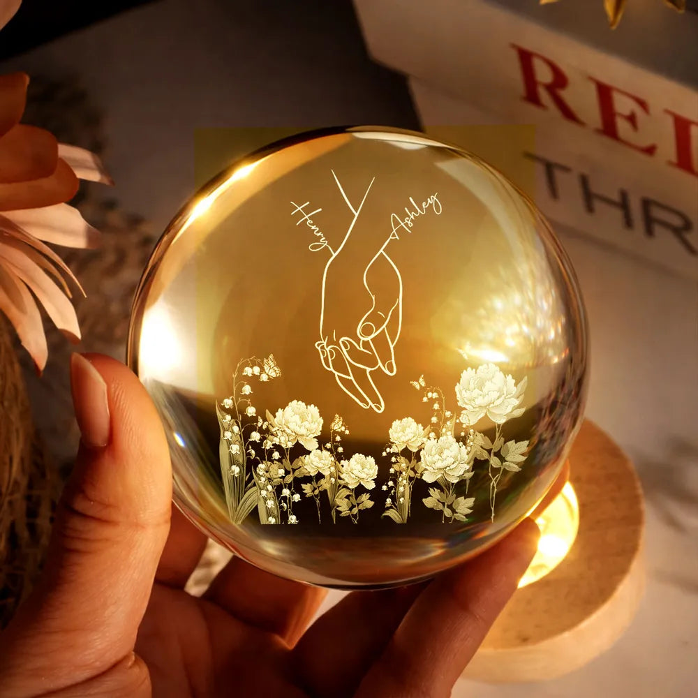 Personalized Globe Lamp with Couple Holding Hands Line Art, Cozy Nightstand Decor, Unique Gift for Him or Her