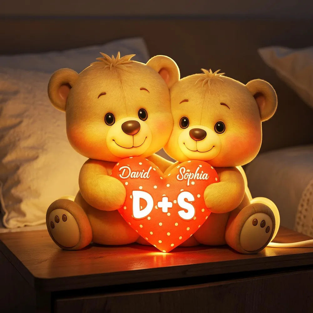 Personalized Bear Couple Acrylic Car Hanger Rearview Mirror Decor, Cute Heart Design, Unique Gift for Couples