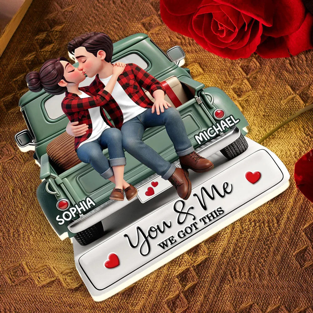 Personalized Acrylic Light Box Kissing Couple on a Truck Tailgate Warm Glow Bedroom Decor Unique Gift for Him or Her