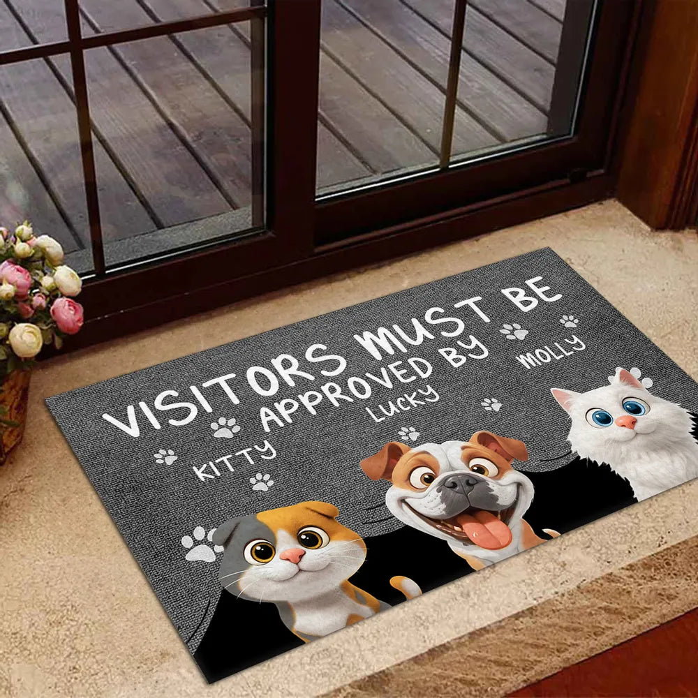 Custom Doormat with Cat & Dog Cartoon Design for Pet Lovers