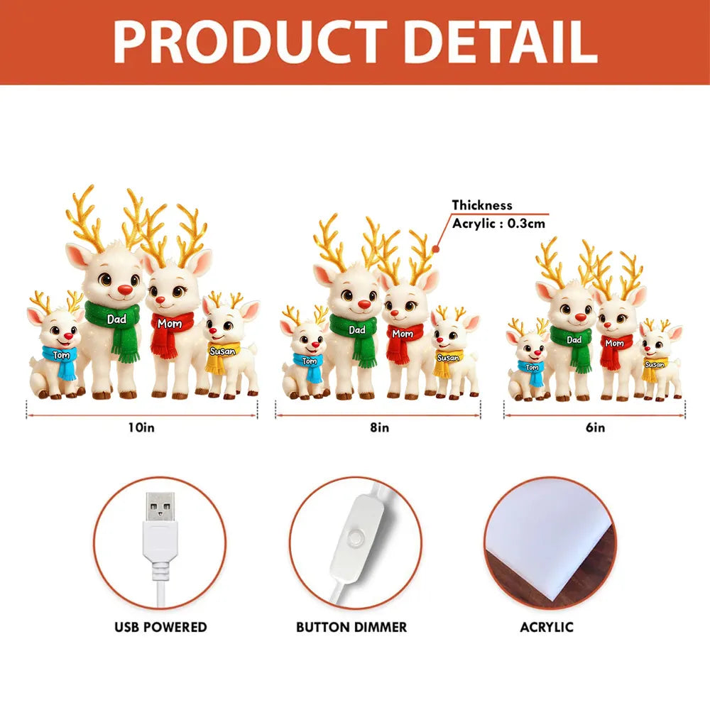 Festive Acrylic Light Box - Cute Reindeer Family, Twinkling Christmas Night, Creative Gift with Warm Glow for Family