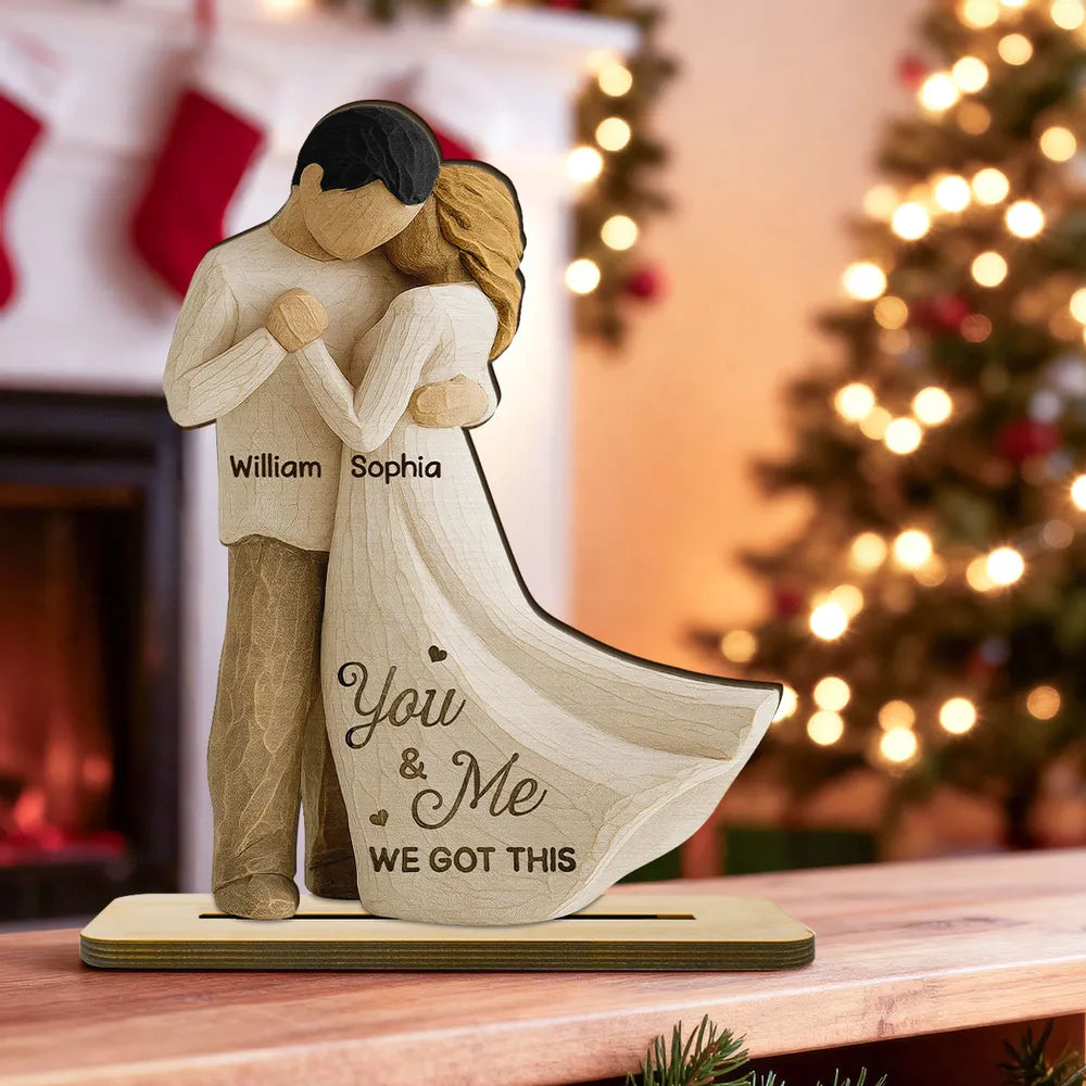 Wooden Plaque Couple Embrace Keepsake, Rustic Wood Decor, You Are My Happy Place, Unique Gift for Him or Her