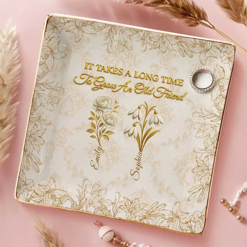 Personalized Jewelry Dish with Vintage Floral Quote, Vanity Ring Holder Decor, Unique Gift for Best Friend