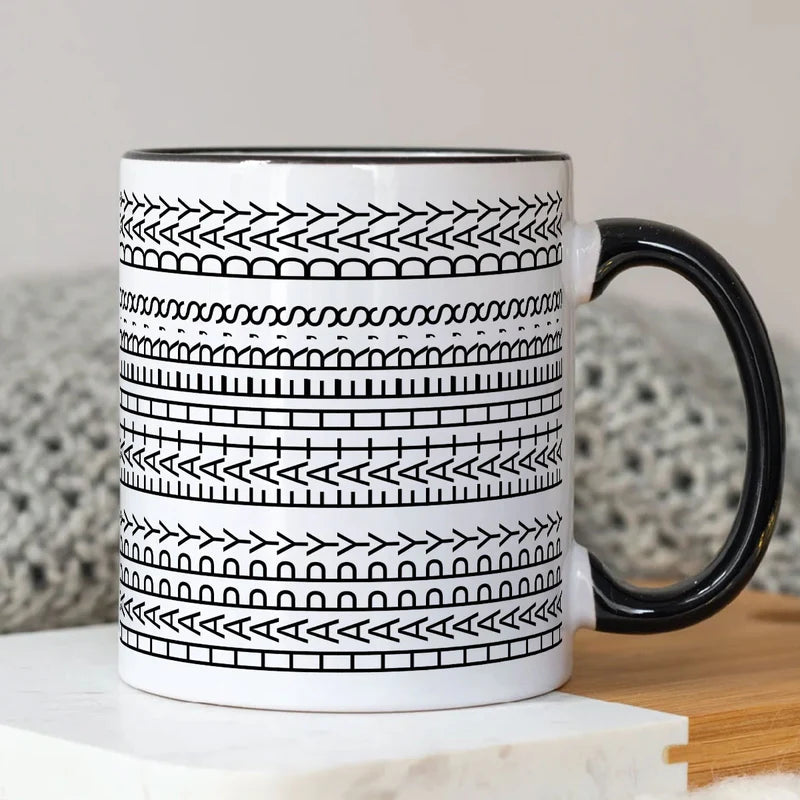 Creative Father’s Day Mug – Abstract Text Pattern Design in White Ceramic Style
