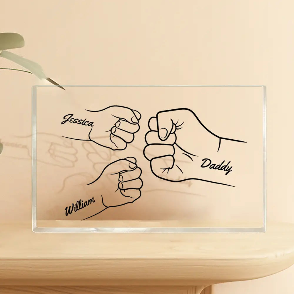 Rectangle Acrylic Block Plaque with Daddy and Kids Fist Bump Illustration, High Clarity, Heartwarming Gift for Dad