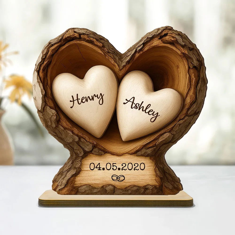 Personalized Wooden Plaque Tree Heart Keepsake for Couples, Rustic Romantic Display, Unique Gift for Wife or Husband