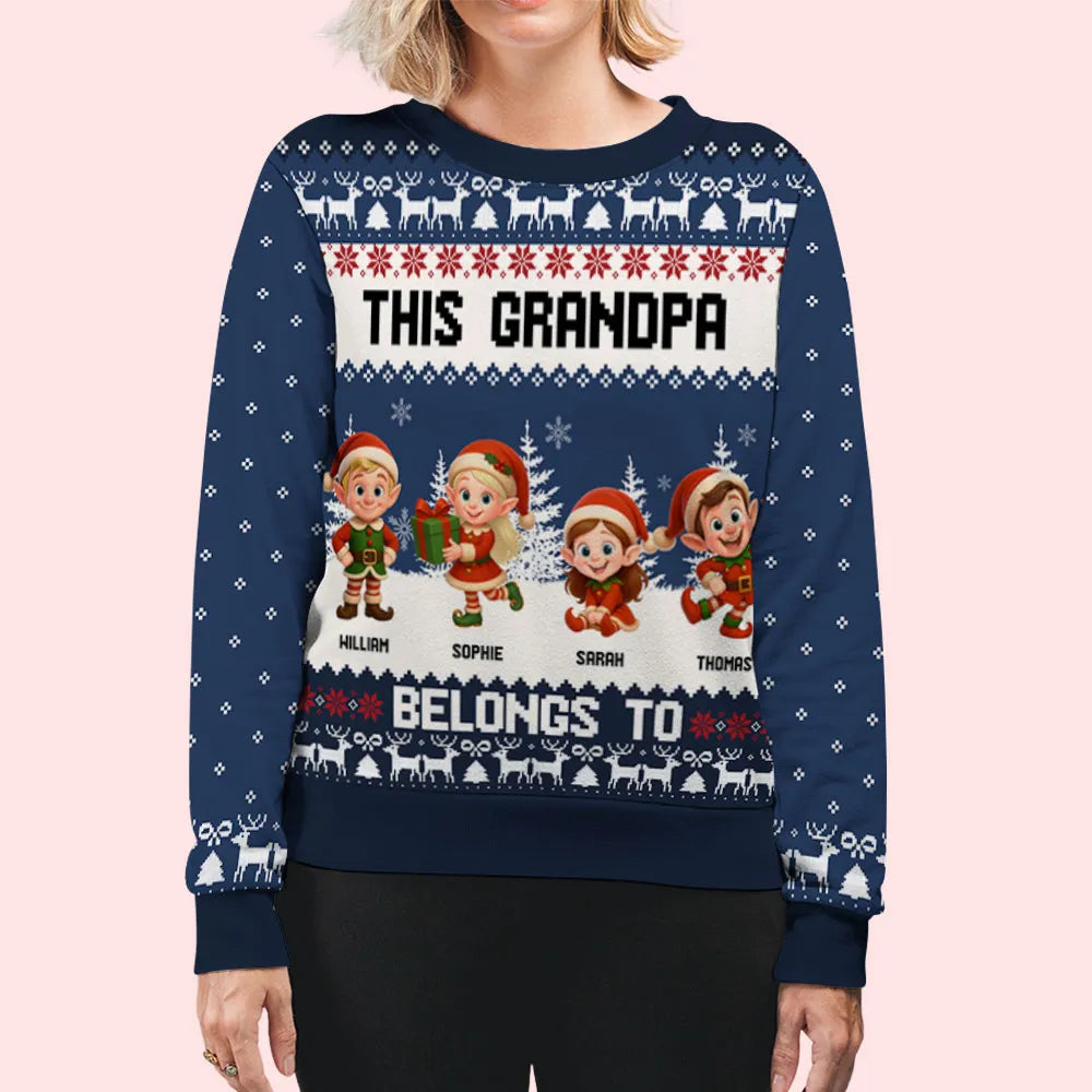 Sweatshirt with Christmas Elves, Custom All-Over Print for Nana, Cozy, Unique Holiday Gift, This Nana Belongs To