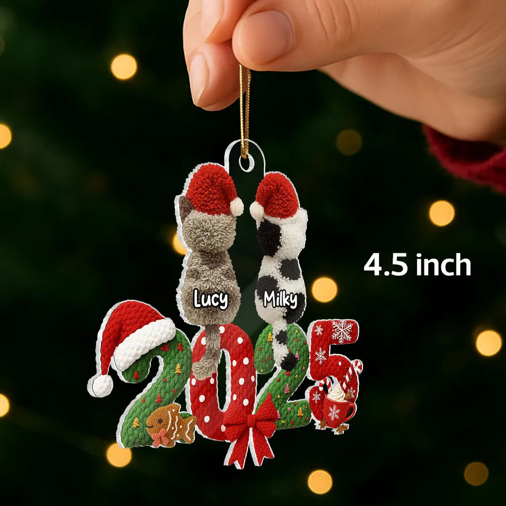 Personalized Acrylic Ornament with Santa Hat Cats – Cute Christmas Tree Decor & Unique Gift for Cat Lovers