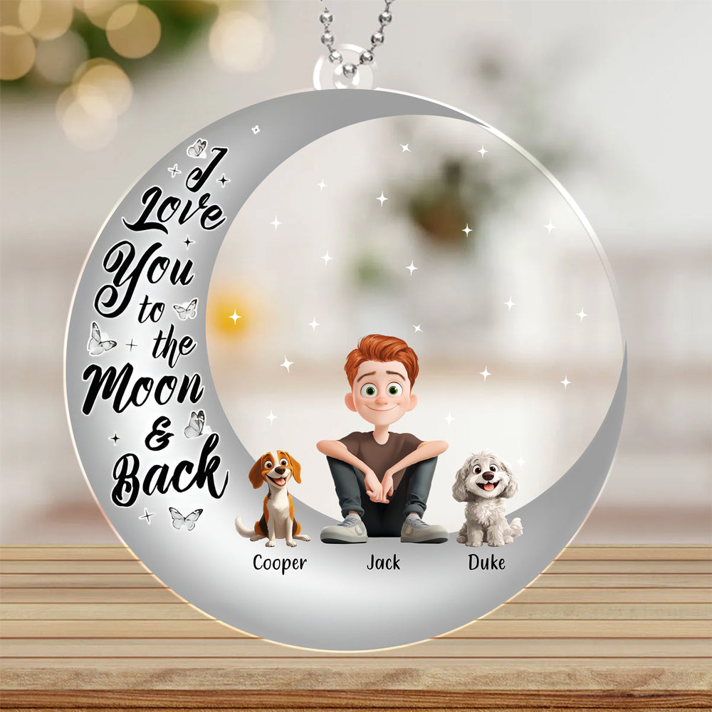 I Love You to the Moon and Back – Custom Acrylic Ornament Featuring You and Your Dog – Perfect Gift for Valentine’s Day or Pet Families