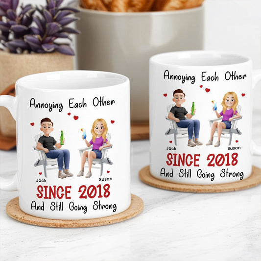 Funny Couple Mug – Custom Anniversary Gift for Husband or Wife with Coffee Illustration