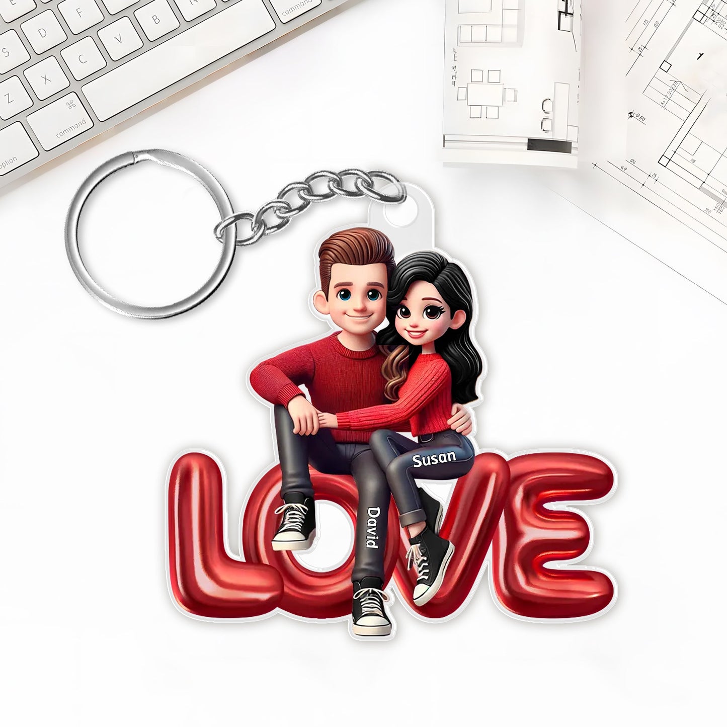 Personalized Couple Acrylic Keychain - Romantic LOVE Design for Special Gifts