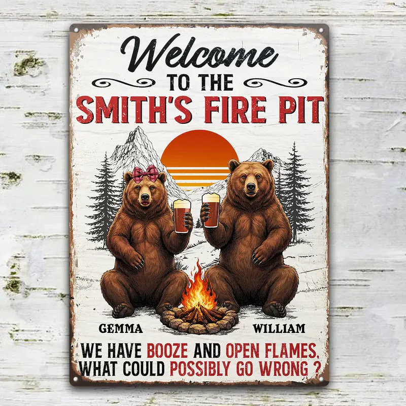 Personalized Rectangular Iron Sign Welcome To Our Fire Pit With Funny Quote, Rustic Camp Decor, Unique Gift