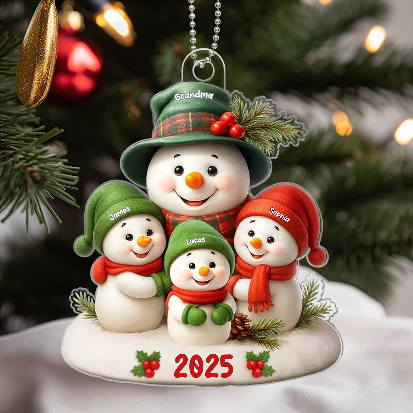 Acrylic Ornament Snowman Family Design for Holiday Décor, Warm Festive Accent, Gift-Ready for Grandma and Family