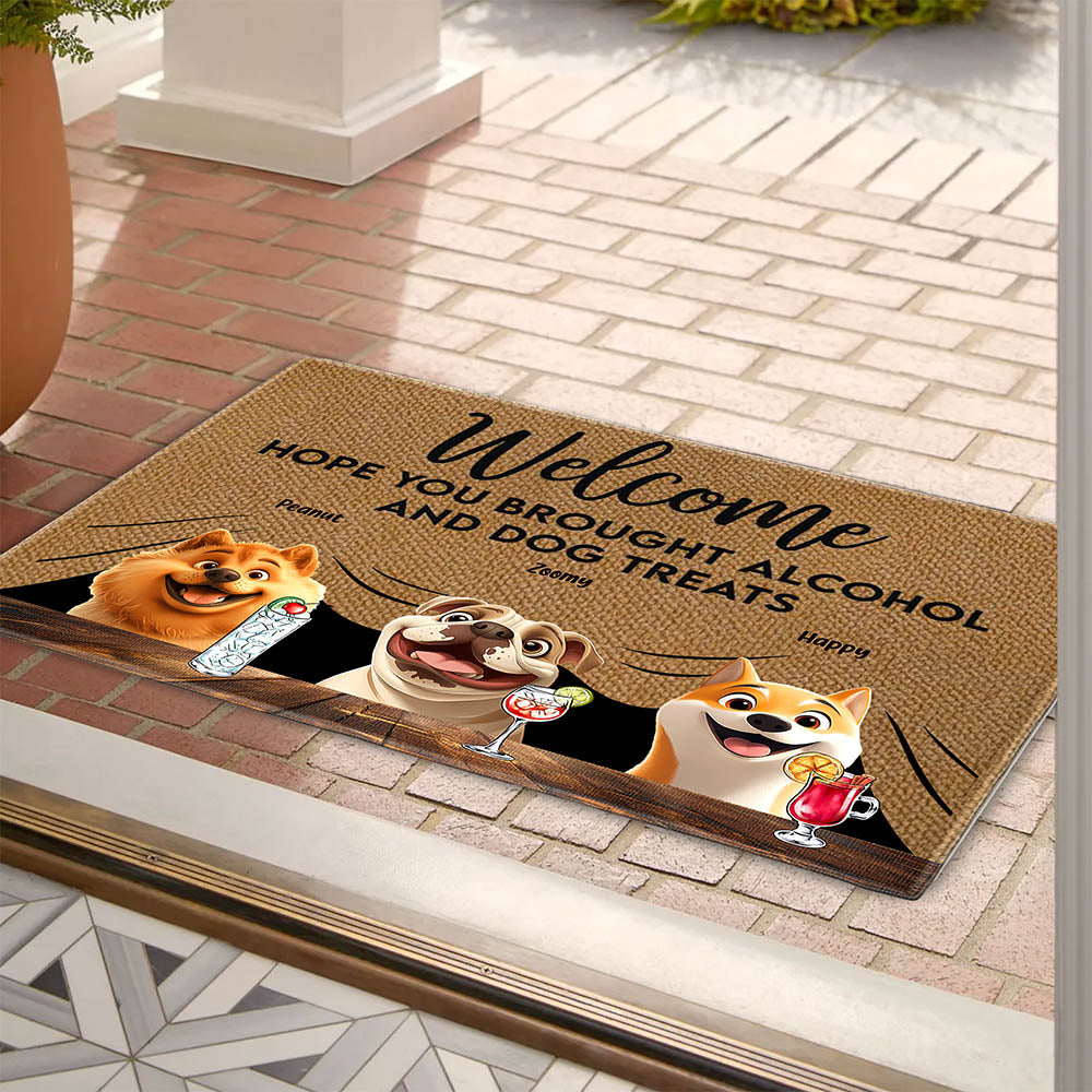 Pet-Themed Doormat – 'Hope You Brought Alcohol and Dog Treats,' Funny Home Decor Gift