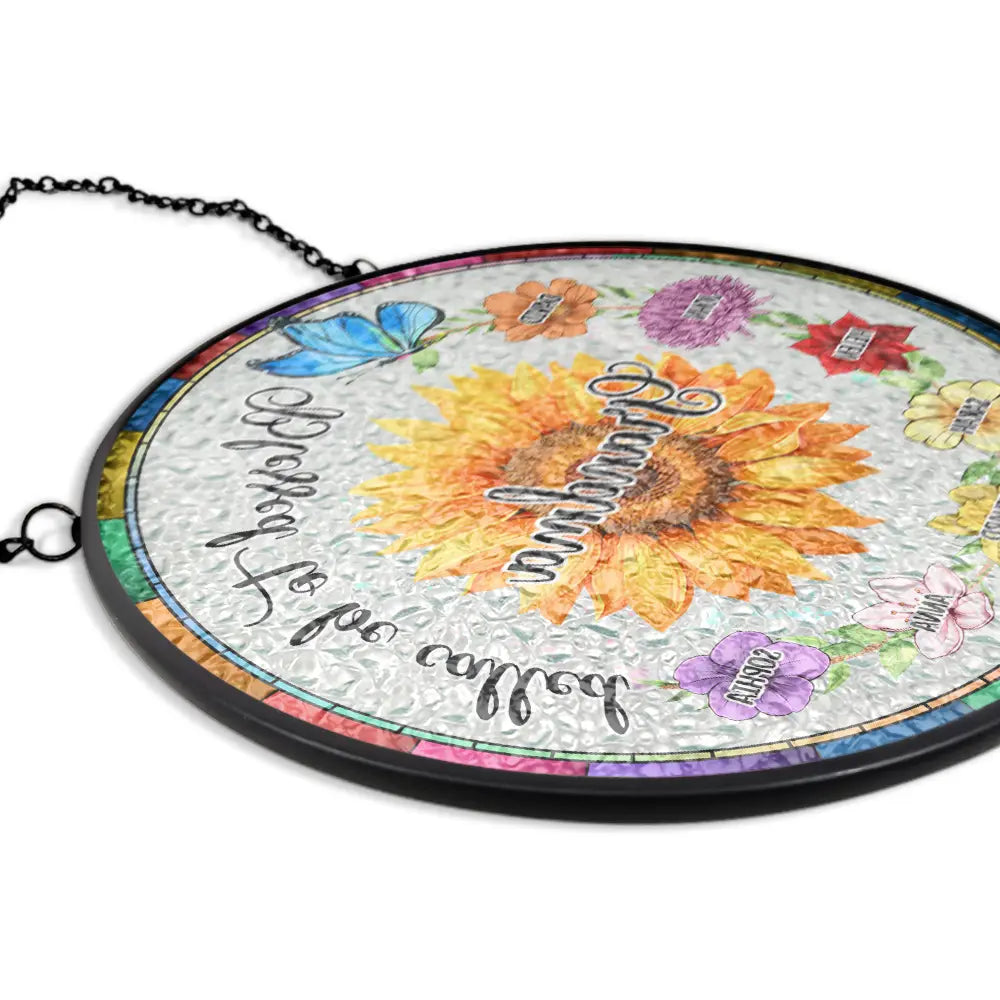 Custom Sunflower Suncatcher Ornament – Personalized Mom or Grandma Gift with Grandkids' Names & Flowers