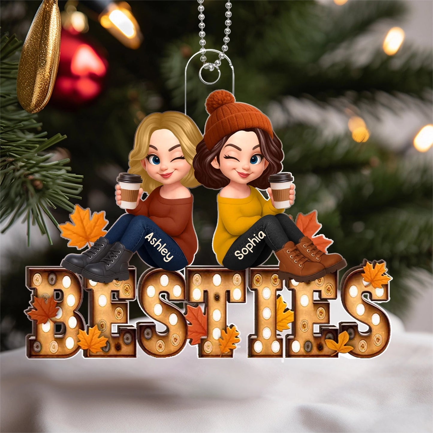 Acrylic Ornament with Coffee Besties Design, Autumn Holiday Tree Décor, Perfect Friendship Gift