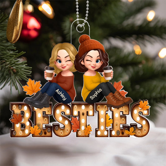 Acrylic Ornament with Coffee Besties Design, Autumn Holiday Tree Décor, Perfect Friendship Gift