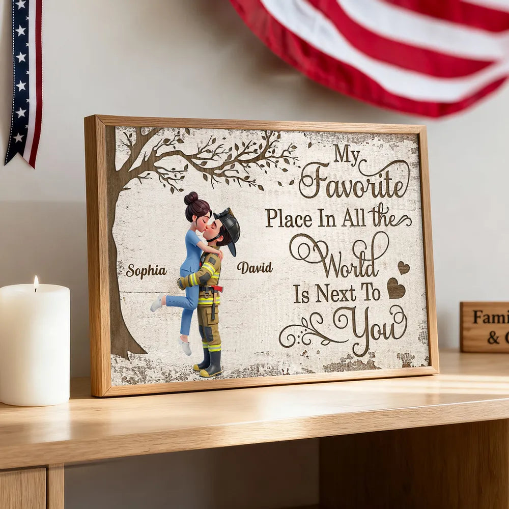 Personalized Couple Hugging Poster Wall Art Under Tree Romantic Home Decor - Unique Gift For Wife Or Husband