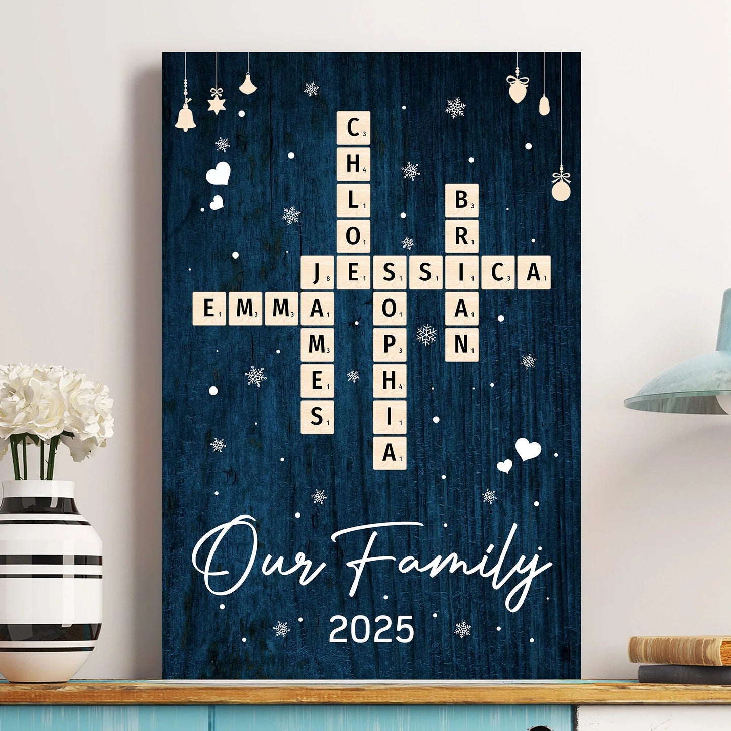 Family Name Crossword Poster | Red Background | Crisp Print & Textured Finish | Perfect Gift for Families
