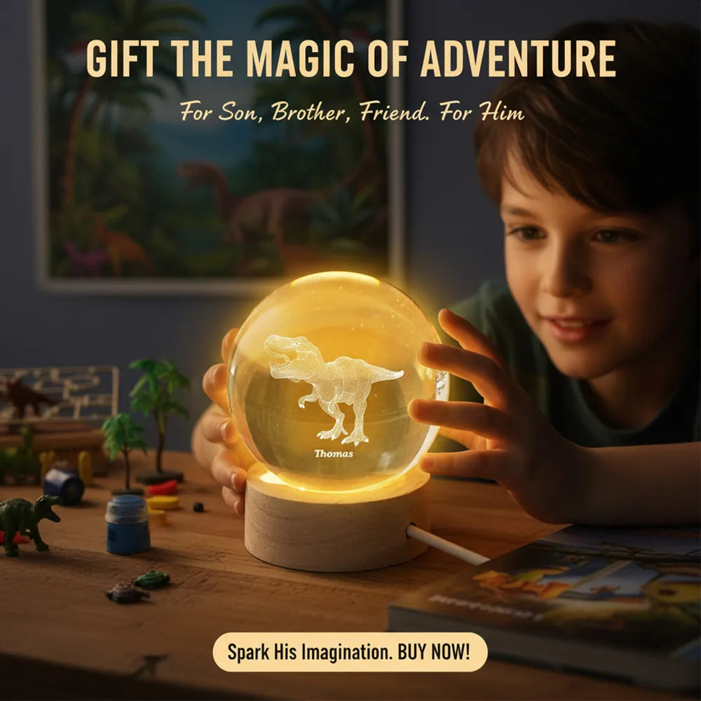 Personalized Crystal Ball LED Night Light – Boy Man Hobby Illusion Art Truck Night Light Desk Decor Unique Creative Gift