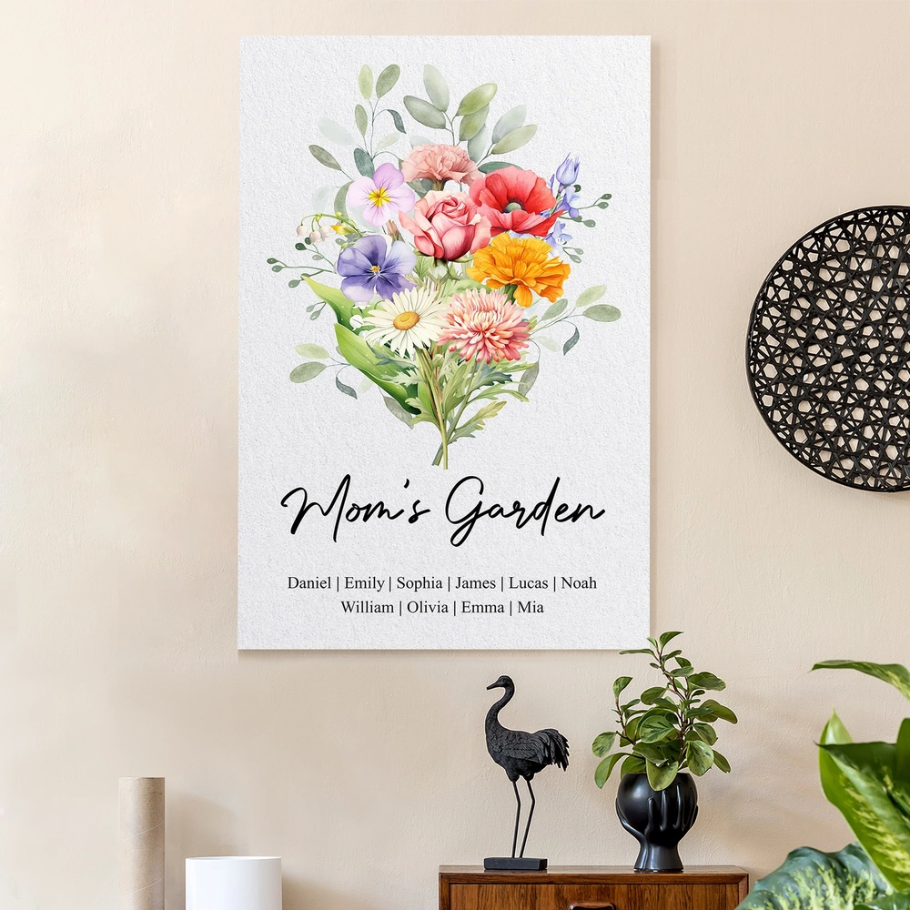 Personalized Birth Flower Bouquet Poster for Mom's Garden - Watercolor Family Keepsake, Unique Gift for Mom or Grandma