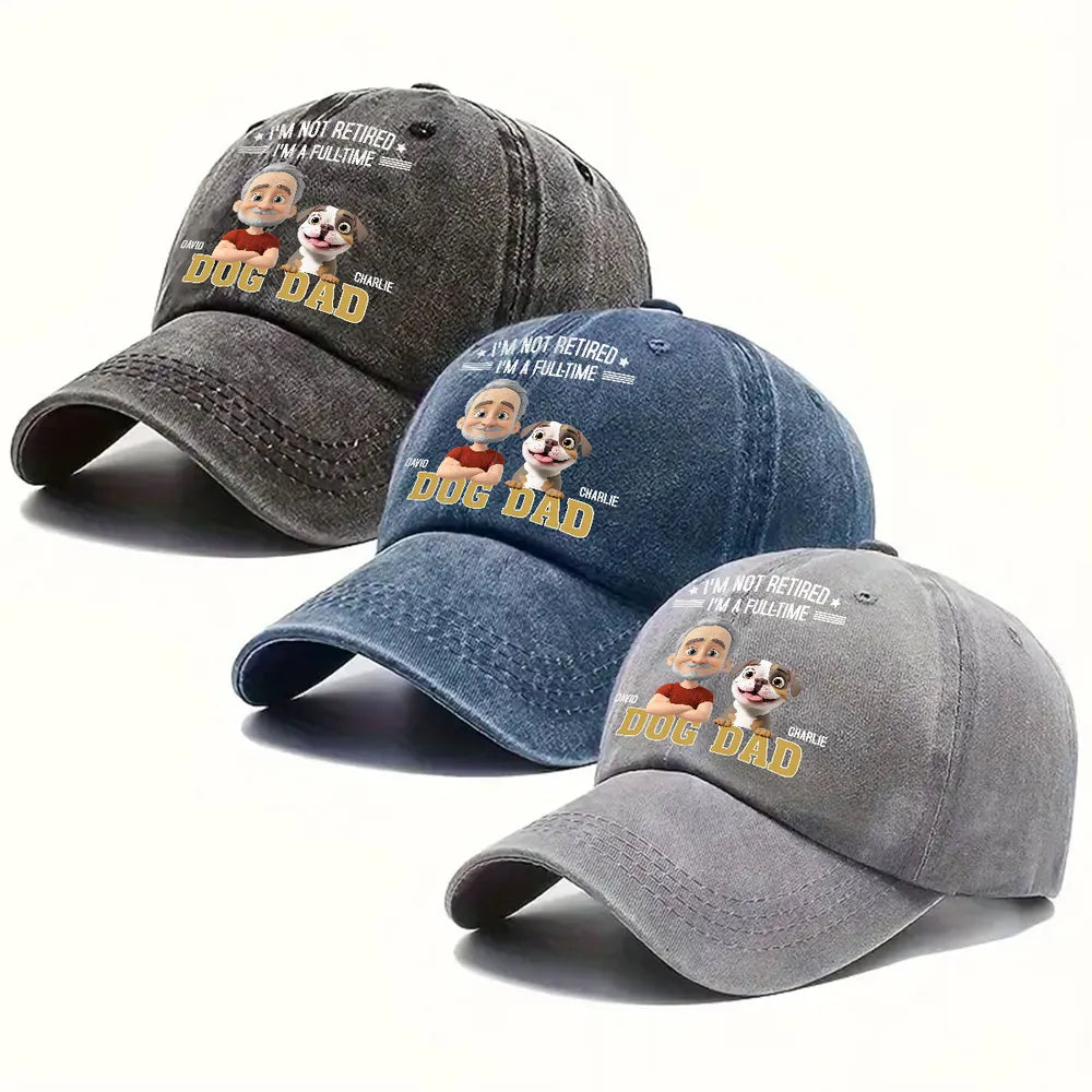 Not Retired Dog Dad Washed Denim Baseball Cap – Perfect Gift for Proud Pet Lovers and Retirees