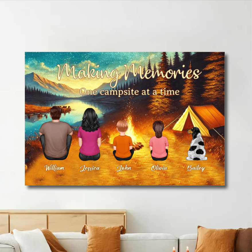 Making Memories Around the Campfire - Personalized Keychain, Poster or Canvas, Plaque, Wallet Card, Carhanger - Unique Family Camping Gift