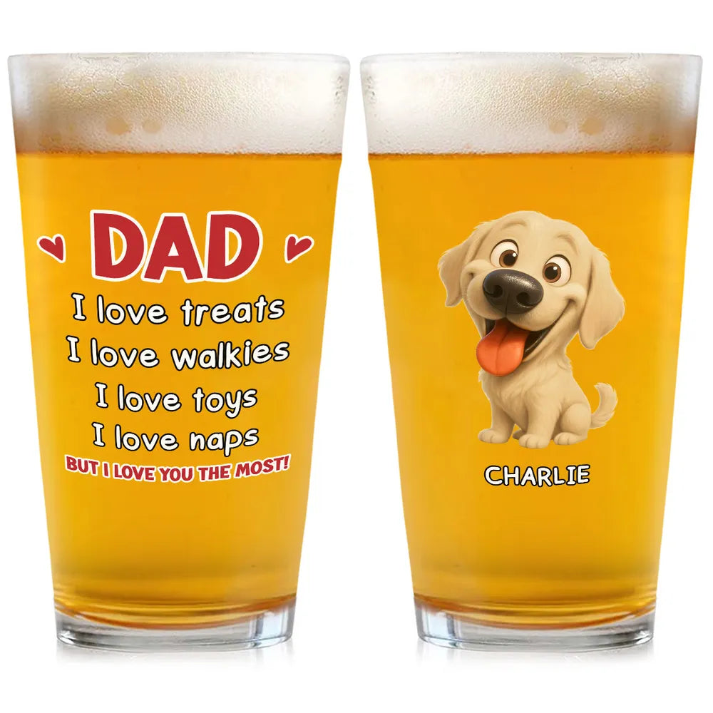 Dog-Themed Beer Glass for Dad – Cute Illustration Design, Heartwarming Gift for Father’s Day