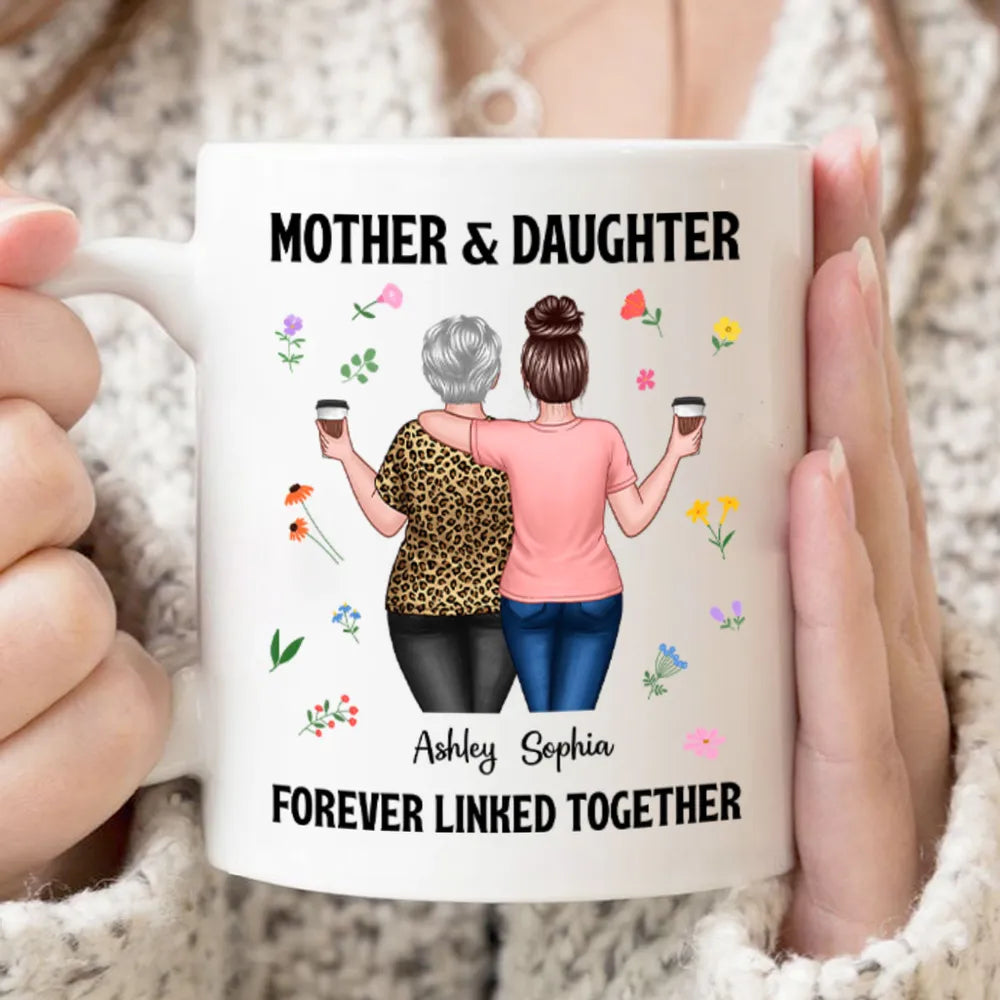 Custom Mother's Day Coffee Mug - Forever Linked Mother and Daughter Design for Cherished Moments