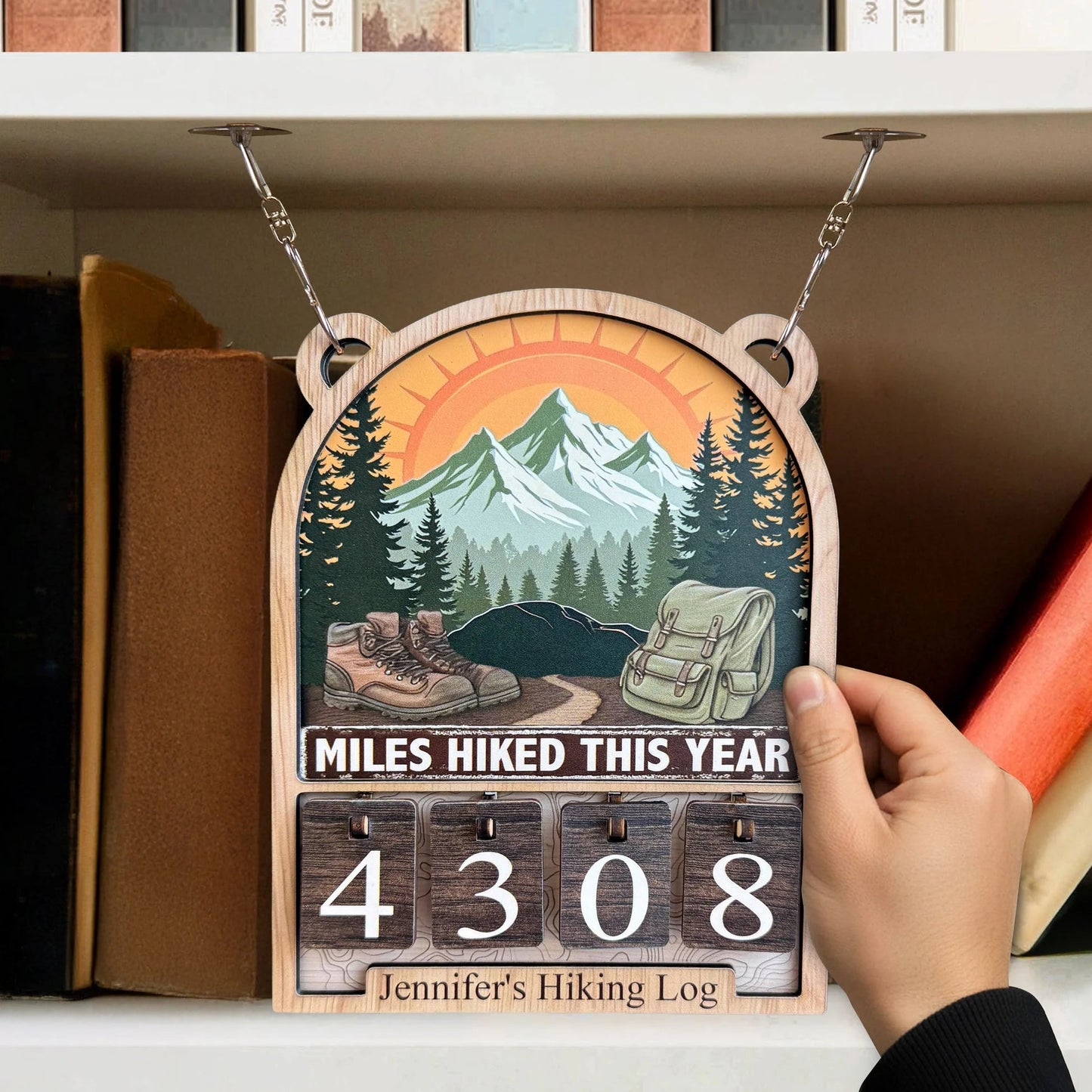 Personalized Hiking Miles Tracker Sign - Mountain Sunset Decor, Unique Gift for Hikers