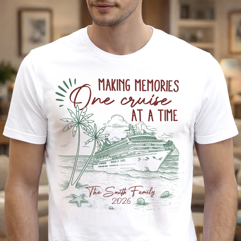 Personalized Cruise Memory Classic Tee with Ocean Liner Sketch for Travel Lovers - Unique Family Vacation Gift
