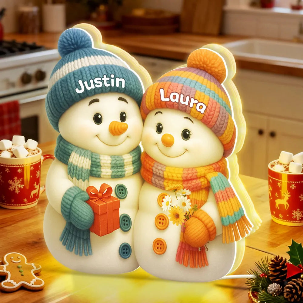 Snowman Couple Acrylic Light Box – Cozy Winter Glow, Perfect Gift for Lovers & Christmas Décor