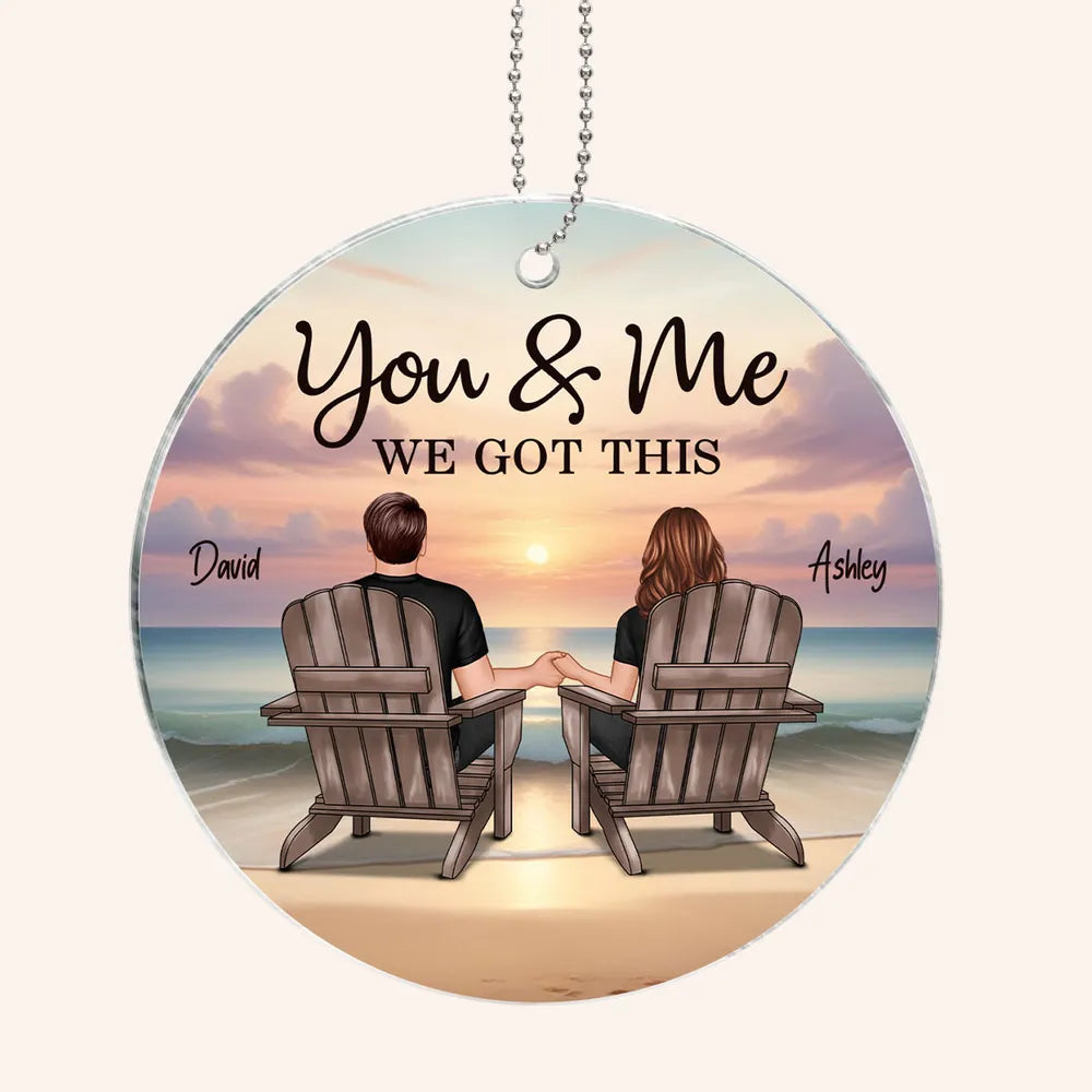 Acrylic Ornament with You & Me Couple Back View on Beach, High Clarity, Romantic and Surprise Gift