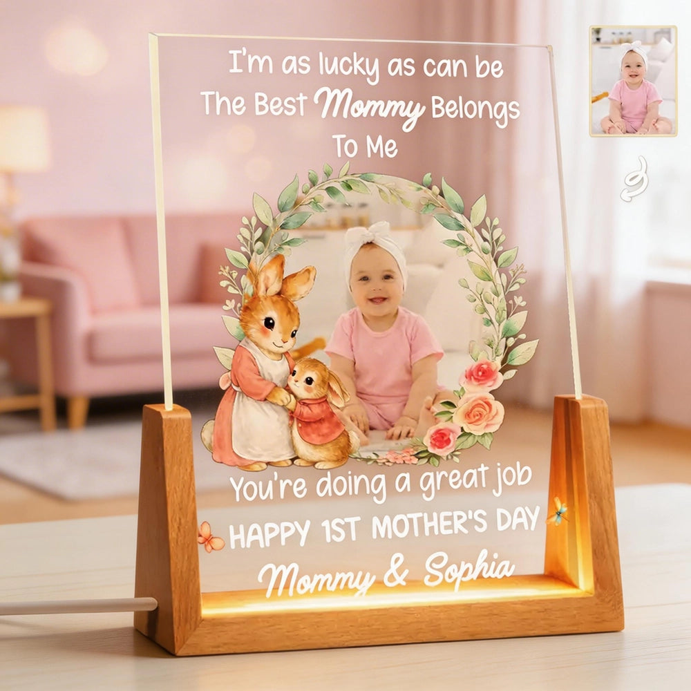 Personalized LED Light Frame With Custom Photo and Mommy Quote, Cozy Bedside Glow, Unique Mother's Day Gift