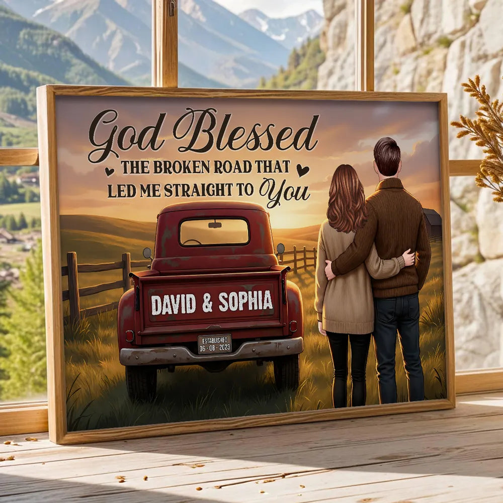Personalized Couple Sunset Poster Country Truck Scene Romantic Wall Art Unique Gift for Husband or Wife