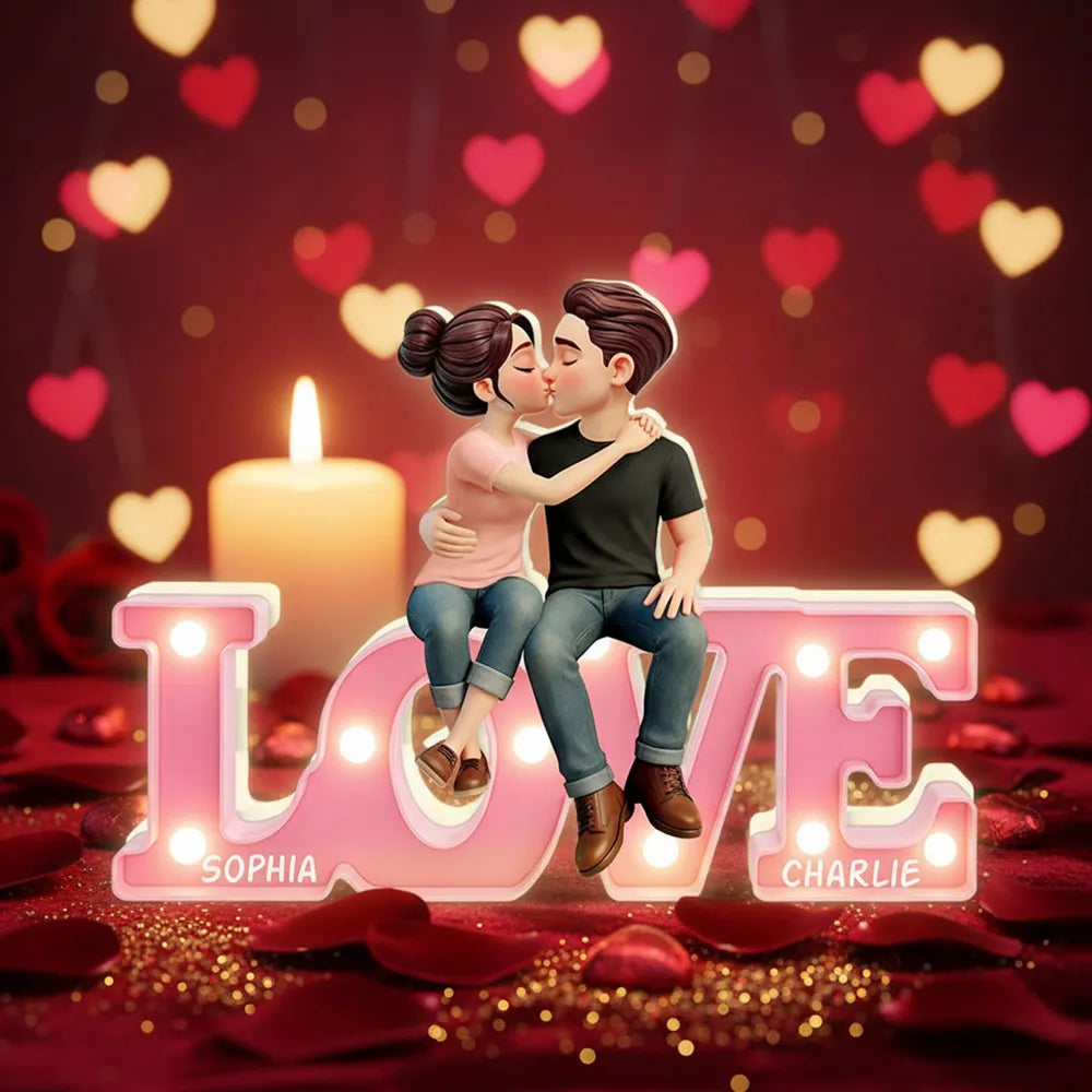Personalized LOVE Couple Kissing Acrylic Light Box, Warm Glow Bedroom Decor, Unique Gift for Girlfriend or Boyfriend