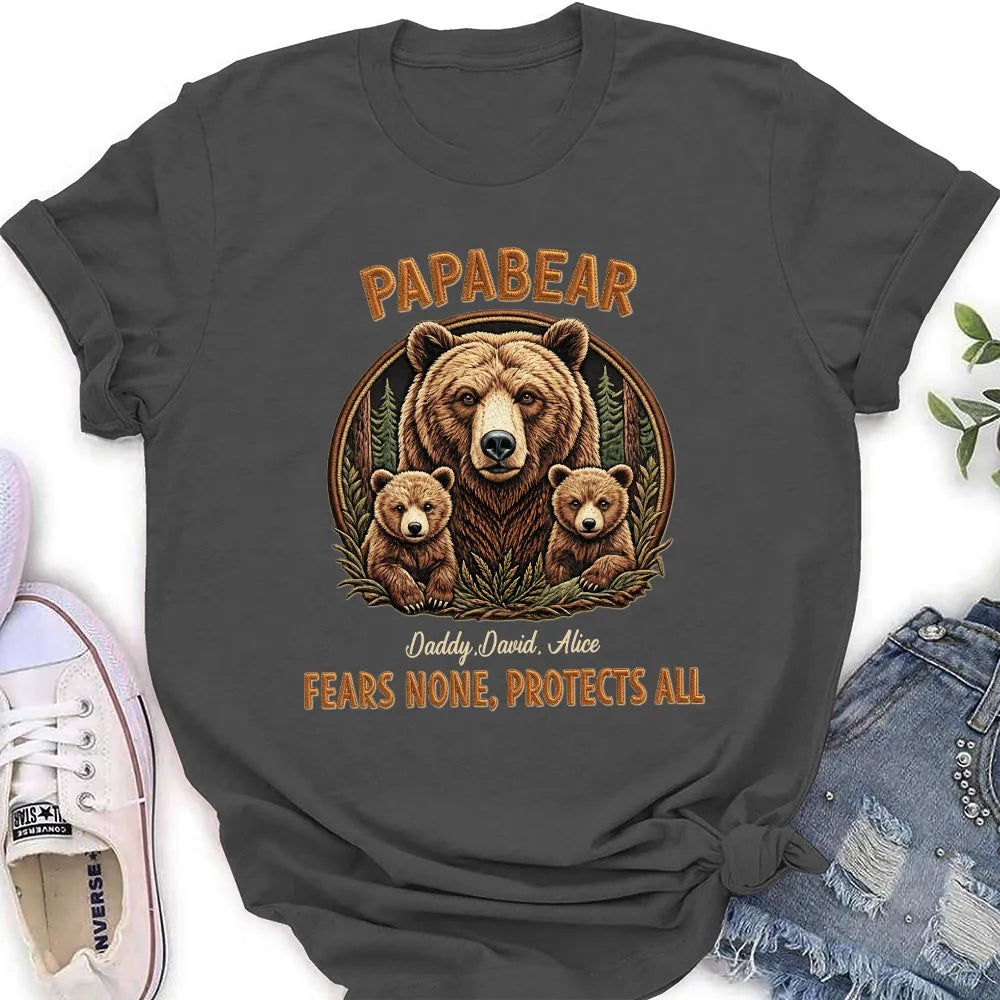Personalized Daddy Bear Classic Tee With Custom Names, Protective Papa Gift For Dad, Rustic Bear Family Artwork