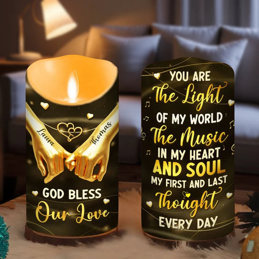 Personalized Flameless LED Candle, 'You Are The Light Of My World' Romantic Gift for Couple, Warm Glow Home Ambiance