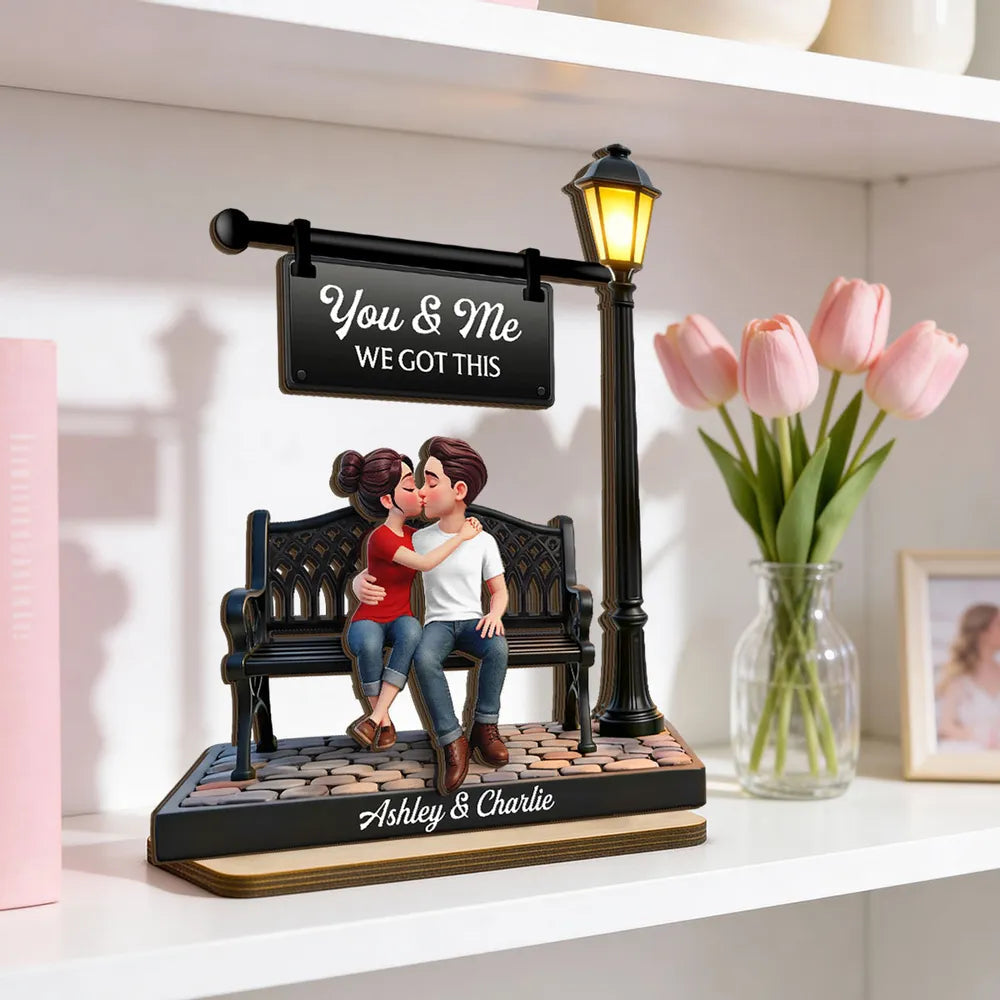 You & Me We Got This Personalized 2-Layer Wooden Plaque Sweet Couple Bench Kiss Keepsake A Heartwarming Gift for Couples