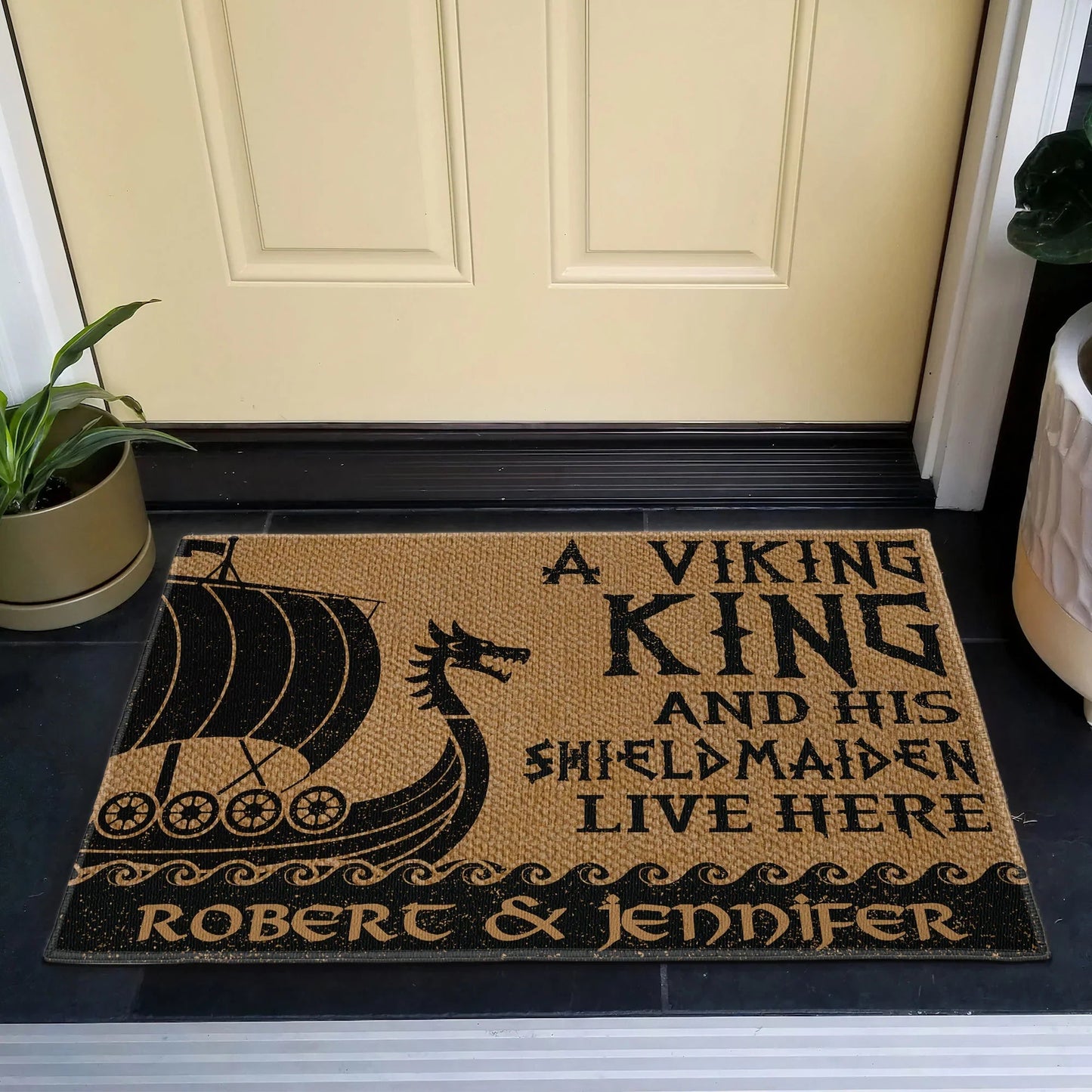 A Viking King And His Shieldmaiden Live Here Standard Doormat, Personalized Entryway Welcome Mat - Unique Gift
