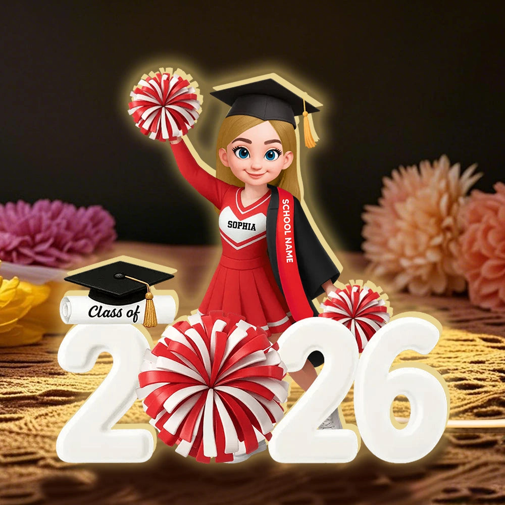 Personalized Acrylic Light Box Graduation Décor with Cheerleader Design & Warm Glow – Unique Gift for Class of Grad