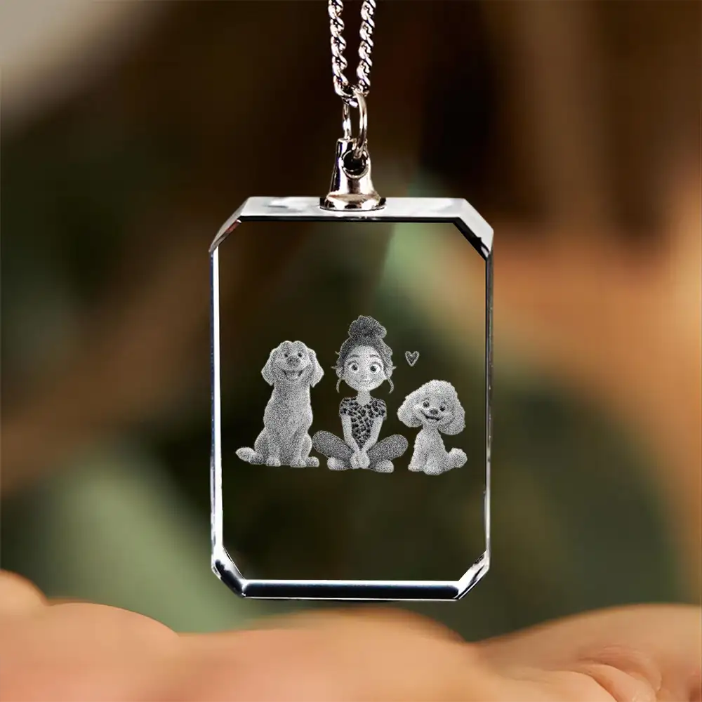 Cartoon Dog Mom as A Custom Engraved Crystal Car Hanger or as A Custom Car Hanger – A Unique Surprise for Mother's Day, Valentine's Day, or Pet Lovers