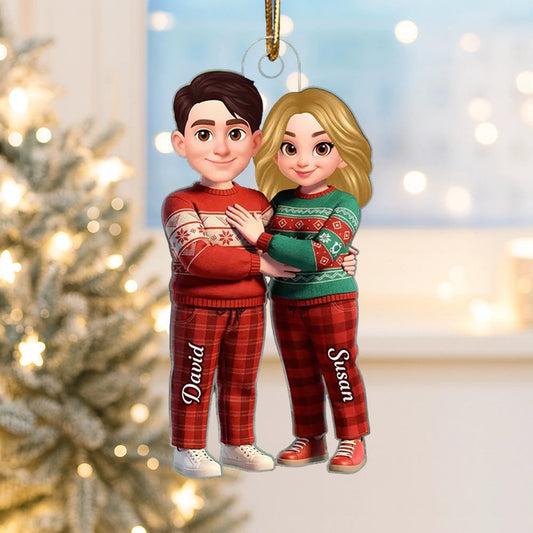 Custom Couple Acrylic Ornament, Cute Cartoon Partners in Matching Sweaters, Sweet Home Display Keepsake, Creative Gift